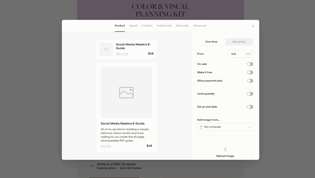 What the Flodesk Checkout looks like as a business owner when setting up your digital products